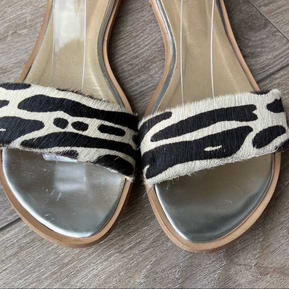 CHANII B Pony Hide Marionette Zebra Cow Print Fuchsia Flat Sandal - Picture 2 of 13